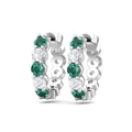 18K White Gold Alternating Emerald Diamond Hoop Earrings Share Claw Setting - DG & Co. Jewellery