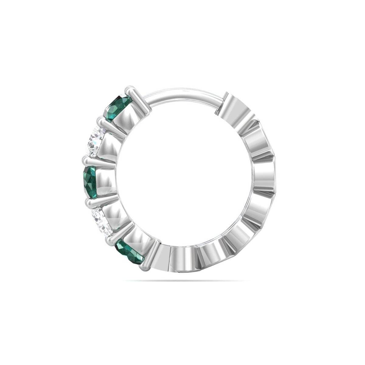 18K White Gold Alternating Emerald Diamond Hoop Earrings Share Claw Setting - DG & Co. Jewellery