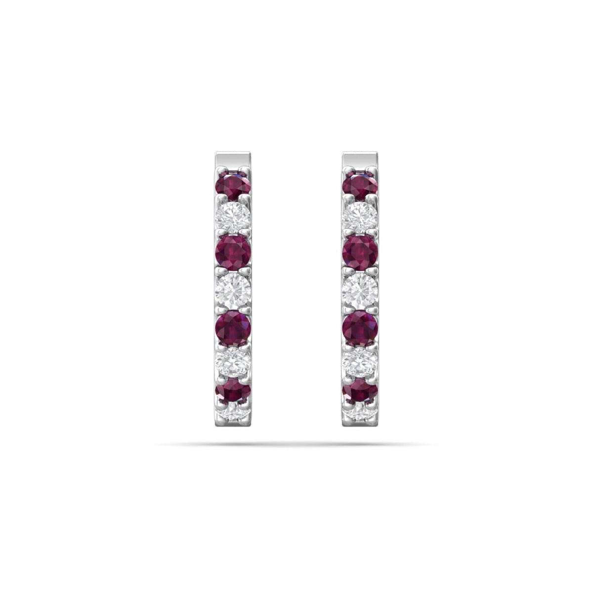 Hoop Ruby Diamond Earrings In 18K White Gold Share Claw Setting - DG & Co. Jewellery