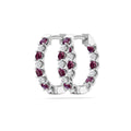 Hoop Ruby Diamond Earrings In 18K White Gold Share Claw Setting - DG & Co. Jewellery