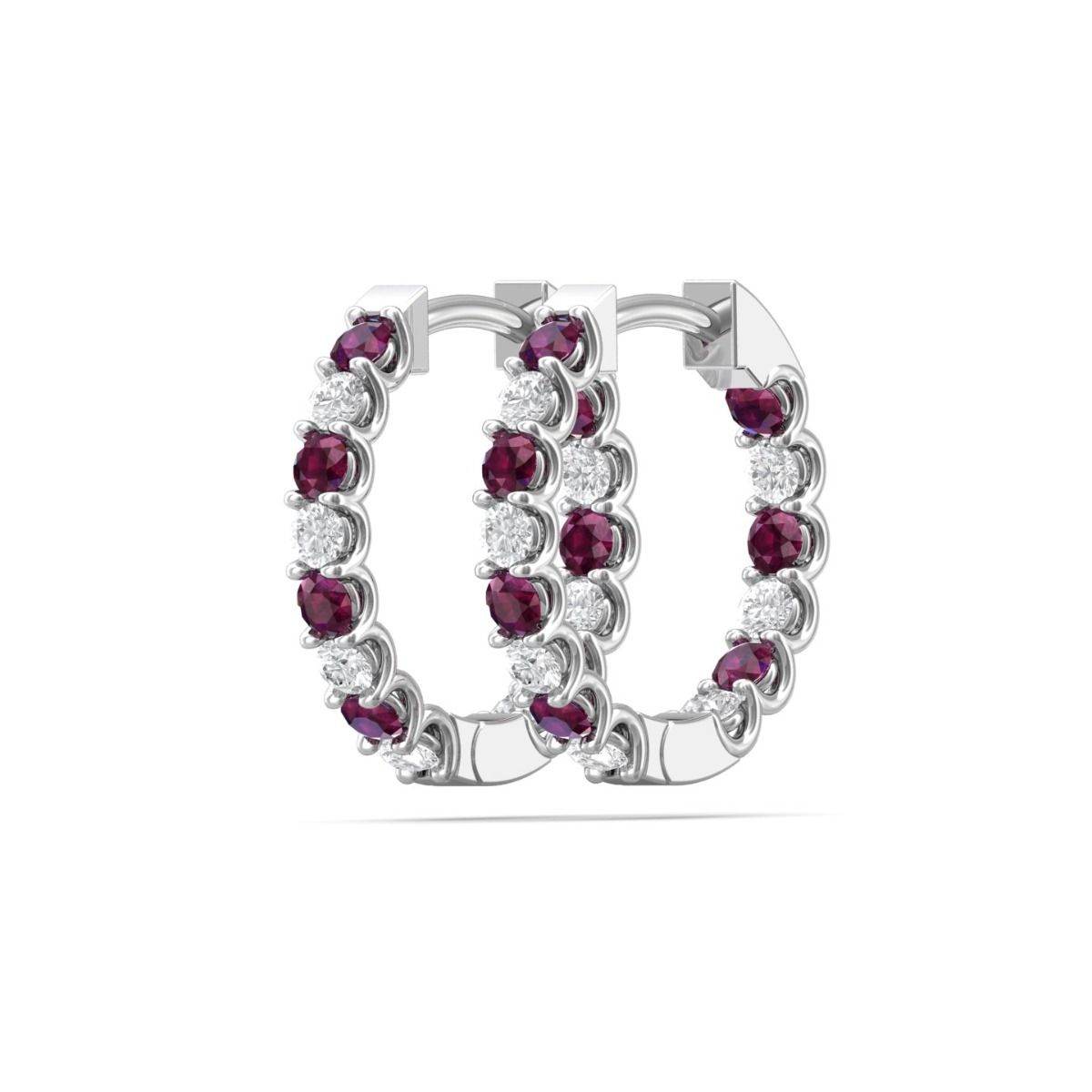 Hoop Ruby Diamond Earrings In 18K White Gold Share Claw Setting - DG & Co. Jewellery