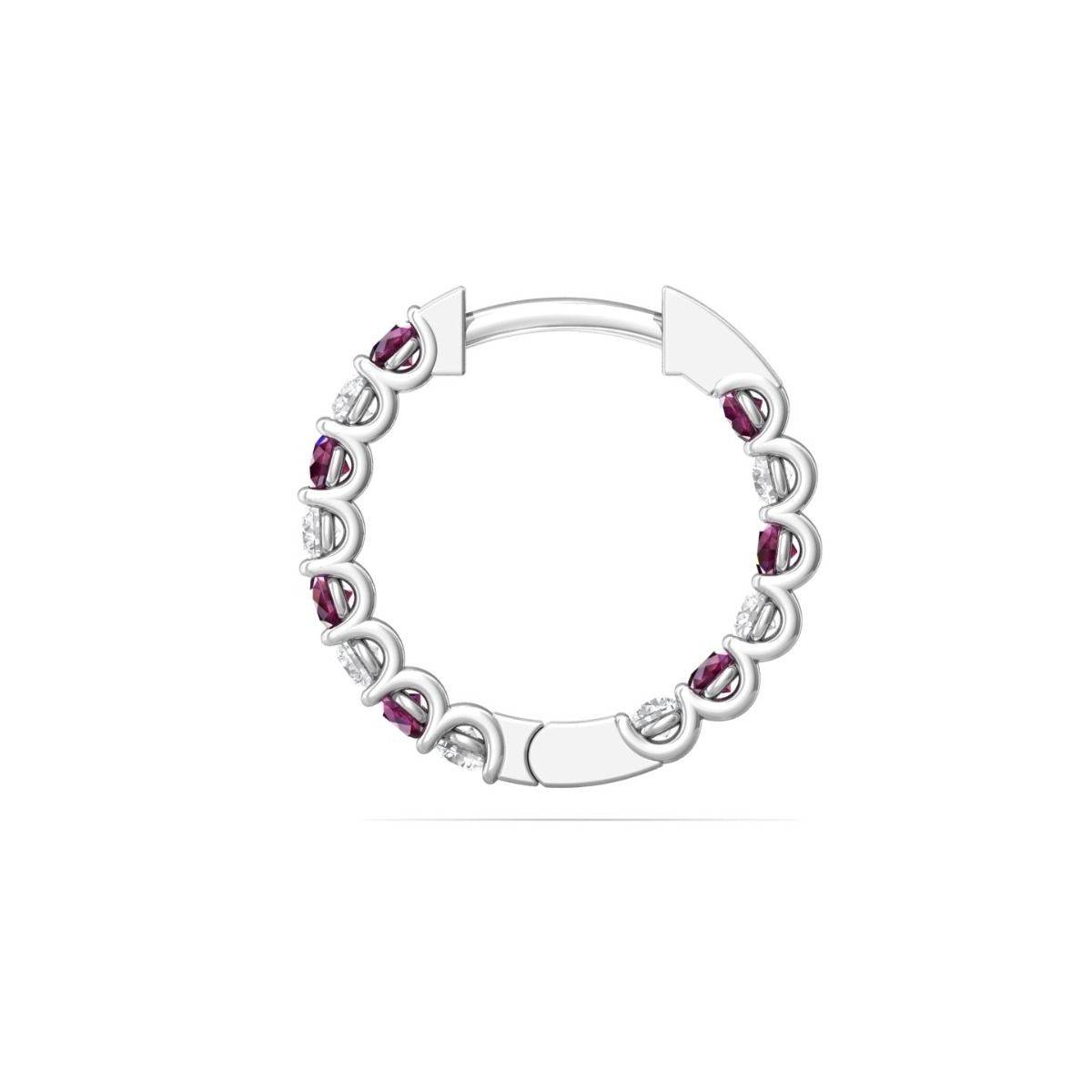 Hoop Ruby Diamond Earrings In 18K White Gold Share Claw Setting - DG & Co. Jewellery