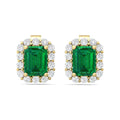 Emerald Halo Diamond Stud Earring 4 Claw setting Pave Setting Side Stone In 18K Yellow Gold - DG & Co. Jewellery
