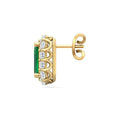 Emerald Halo Diamond Stud Earring 4 Claw setting Pave Setting Side Stone In 18K Yellow Gold - DG & Co. Jewellery