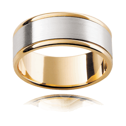 7.00MM 18K White and Yellow Gold Brushed Inlay Gents Wedding Ring - DG & Co. Jewellery