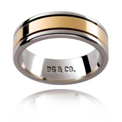 9K White and Yellow Gold High Polished Inlay Gents Wedding Ring - DG & Co. Jewellery