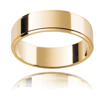 Gents Wedding Band In 6.0MM With Double Inlay Accent Flat Stepped Edge In 18K Yellow Gold - DG & Co. Jewellery