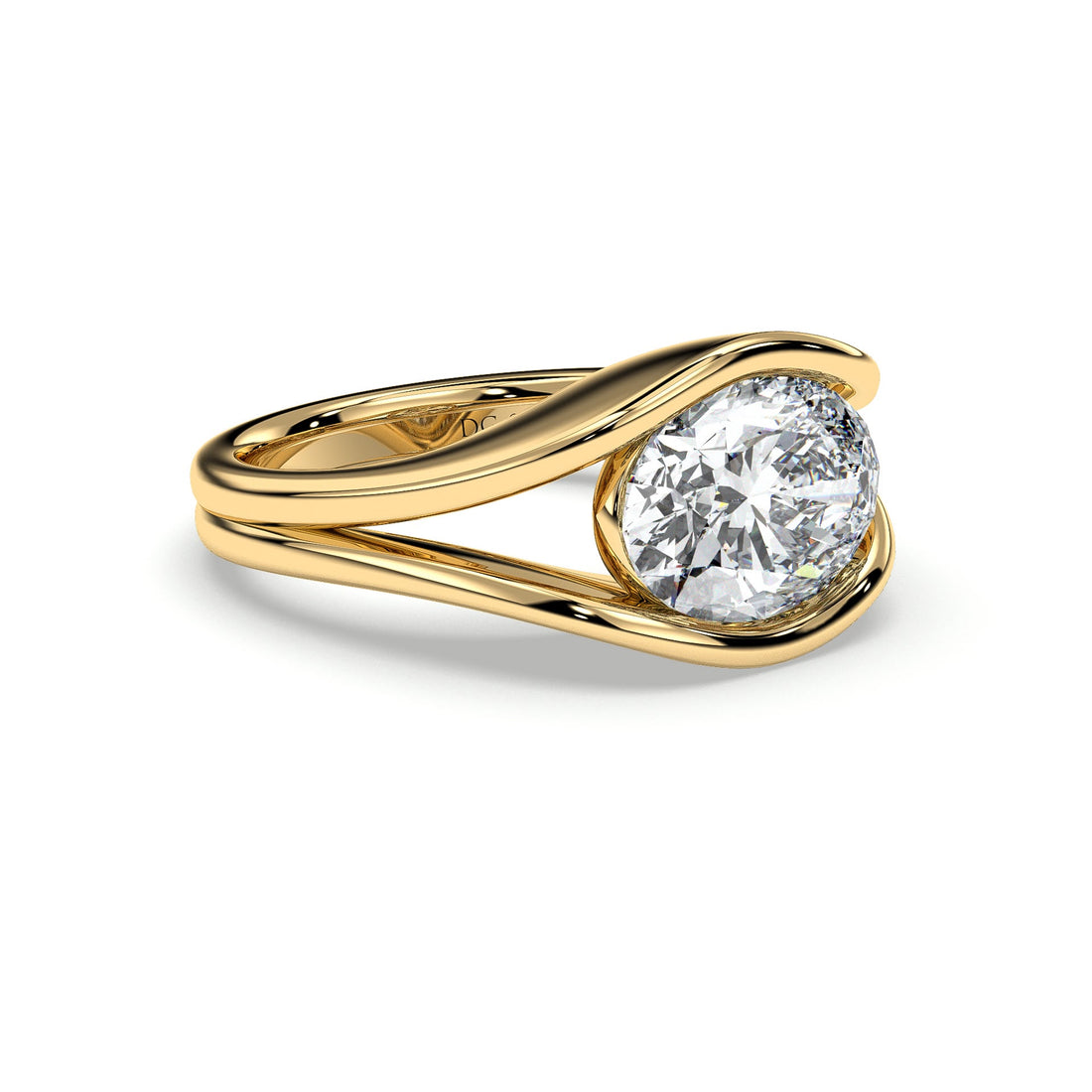 Reba Oval Cut Bezel Set Solitaire Diamond Engagement Ring - 18K Yellow