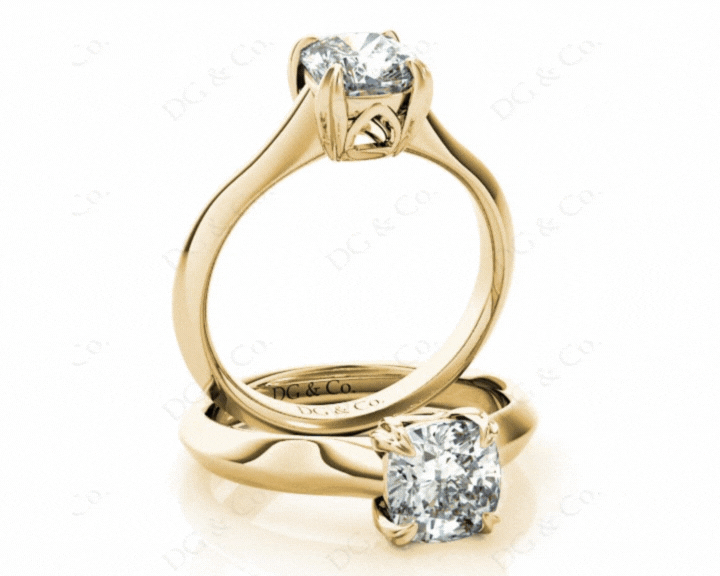 Cushion Cut Classic Four Claws Diamond Engagement Ring - 18K Yellow - DG & Co. Jewellery