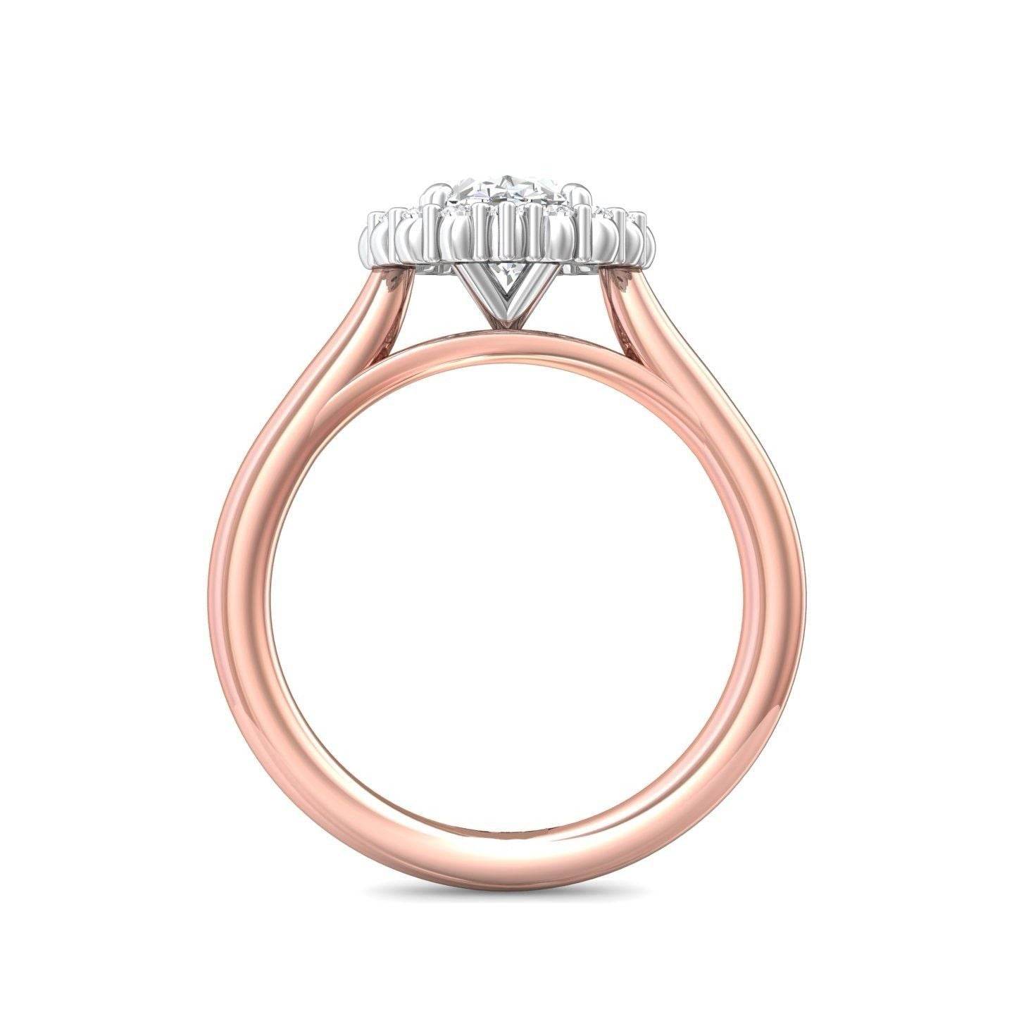 Claw Set Oval Cut Diamond Halo Engagement Ring with Plain Band - 18K Rose - DG & Co. Jewellery