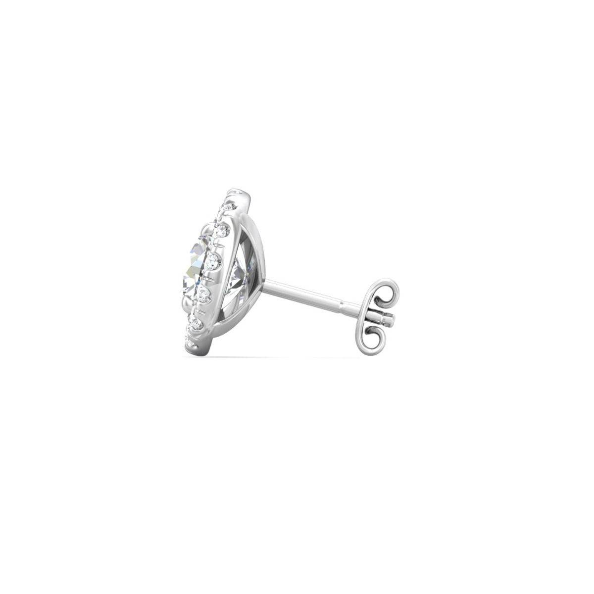 Halo Diamond Stud Earrings 4 Prong Centre Stone Pave Setting Side Stone In 18K White Gold - DG & Co. Jewellery
