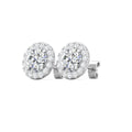Halo Diamond Stud Earrings 4 Prong Centre Stone Pave Setting Side Stone In 18K White Gold - DG & Co. Jewellery