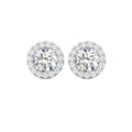 Halo Diamond Stud Earrings 4 Prong Centre Stone Pave Setting Side Stone In 18K White Gold - DG & Co. Jewellery
