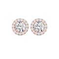 2.00CT Round Brilliant Cut Centre Stones Halo Diamond Earrings Pave Setting Side Stones In 18K Rose Gold - DG & Co. Jewellery