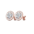2.00CT Round Brilliant Cut Centre Stones Halo Diamond Earrings Pave Setting Side Stones In 18K Rose Gold - DG & Co. Jewellery