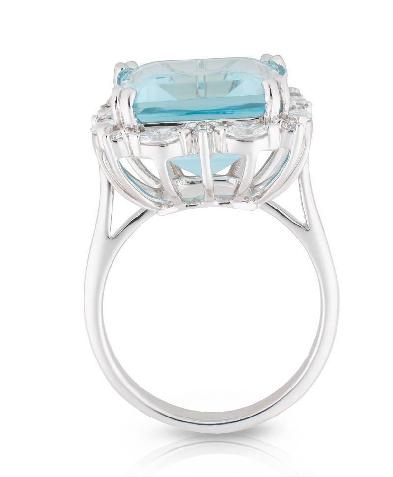 Emerald Cut 10CT Aquamarine Diamond Halo Ring In 18K White Gold - DG & Co. Jewellery