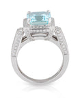 4.00CT Emerald Cut Aquamarine Halo Diamond Ring Pave Setting In 18K White Gold - DG & Co. Jewellery