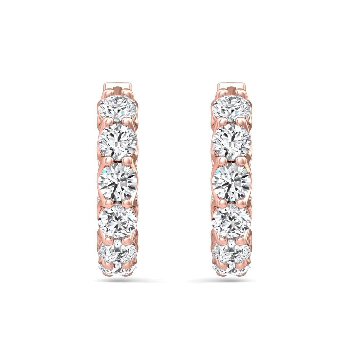 Hoop Diamond Earrings In And Out Share Prong Scallop Setting In 18K Ro ...