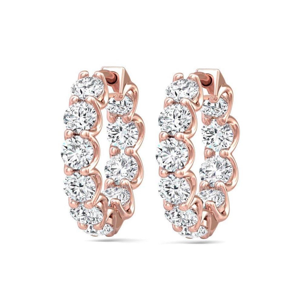Scallop Setting Hoop Diamond Earrings In And Out Share Prong Scallop Setting In 18K Ro ...