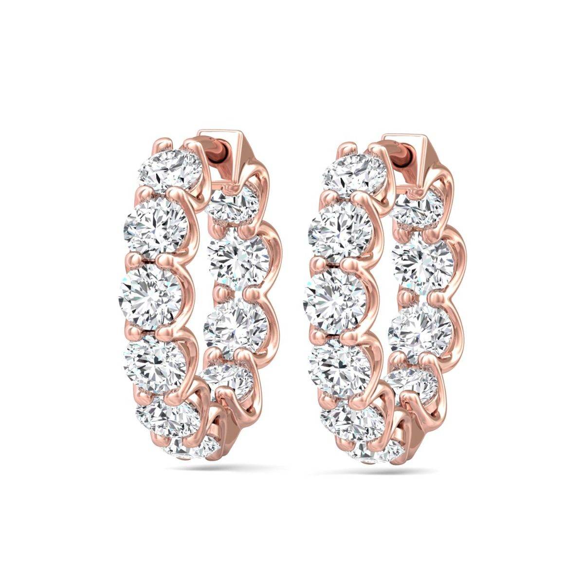 Hoop Diamond Earrings In And Out Share Prong Scallop Setting In 18K Rose Gold - DG & Co. Jewellery