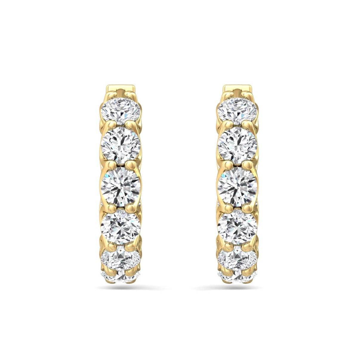1.00CT Hinged Hoop Diamond Earrings Share Prong Scallop Set Diamonds In 18K Yellow Gold - DG & Co. Jewellery