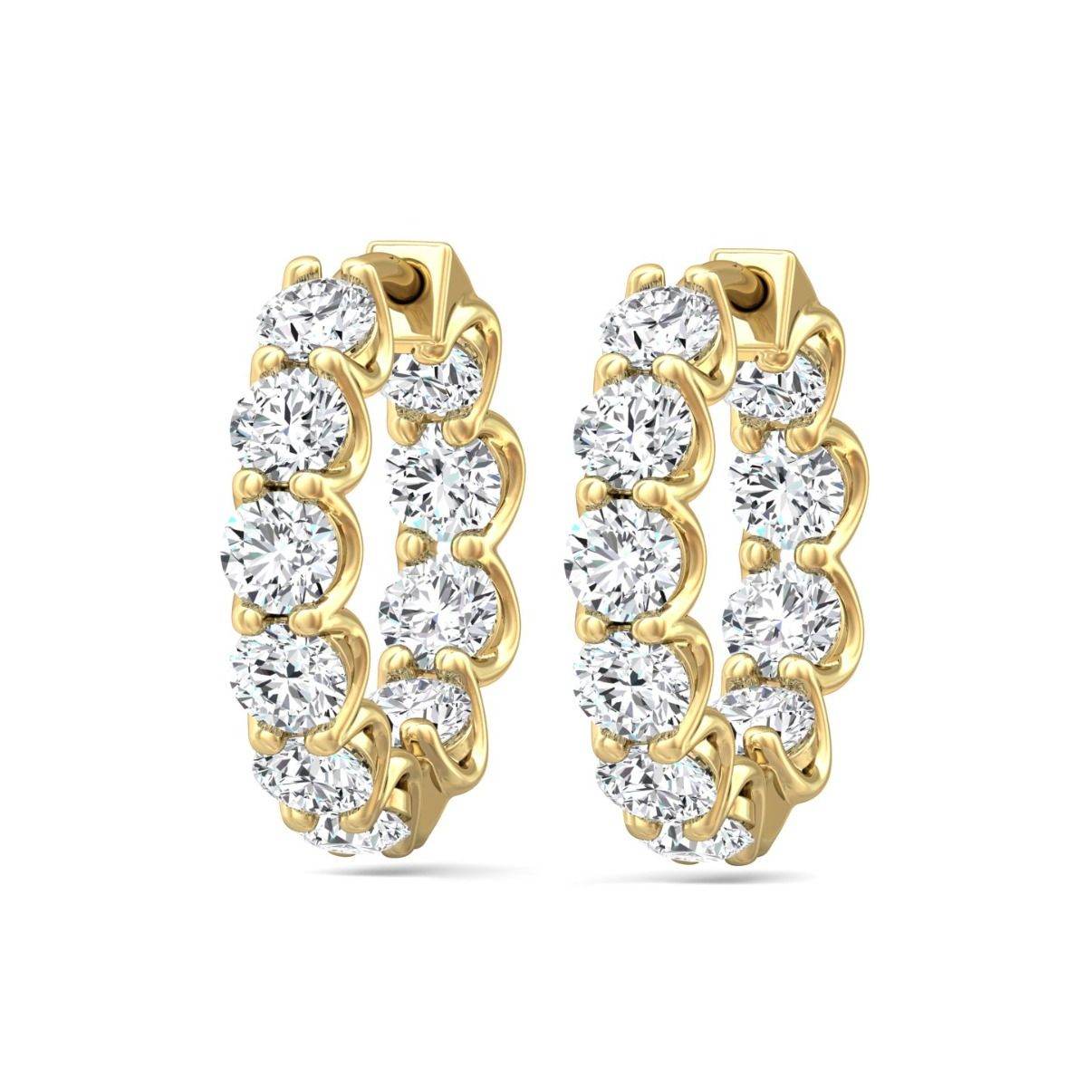 1.00CT Hinged Hoop Diamond Earrings Share Prong Scallop Set Diamonds In 18K Yellow Gold - DG & Co. Jewellery