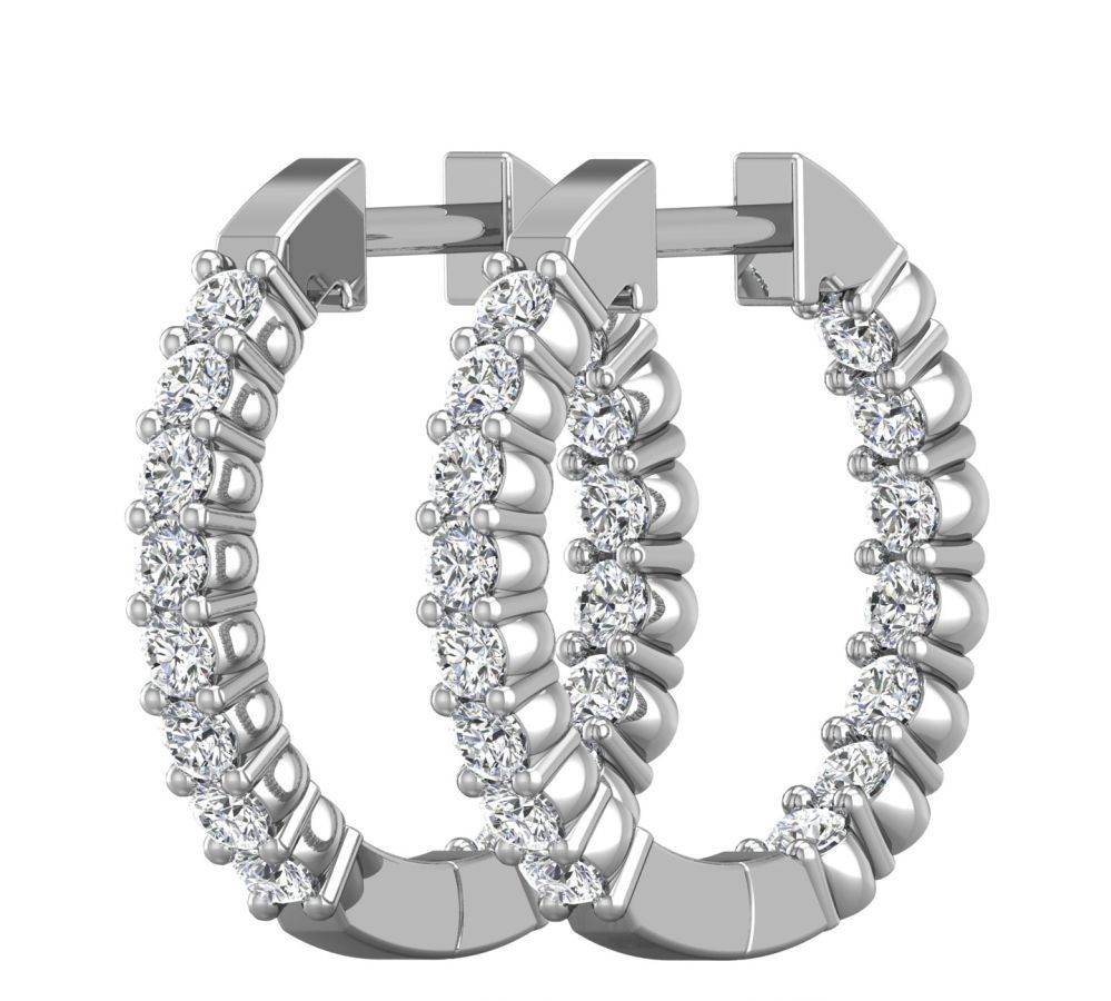 Diamond Hoop Earring In And Out Pave Setting In 18K White Gold - DG & Co. Jewellery
