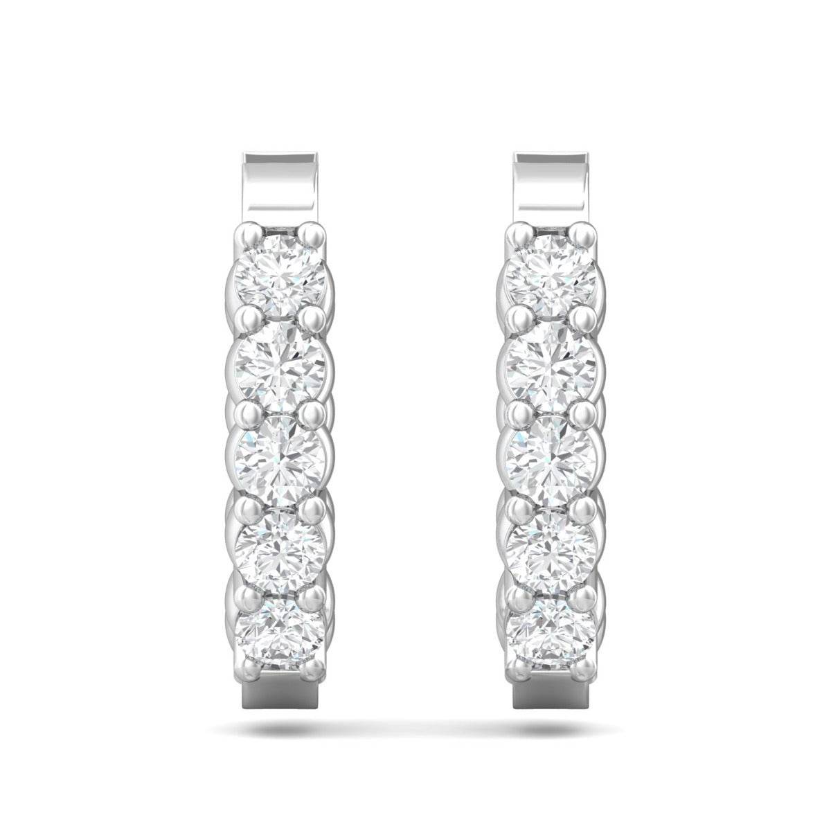 Hoop Diamond Hinged Snap Back Earrings In And Out Share Prong Setting In 18K White Gold - DG & Co. Jewellery