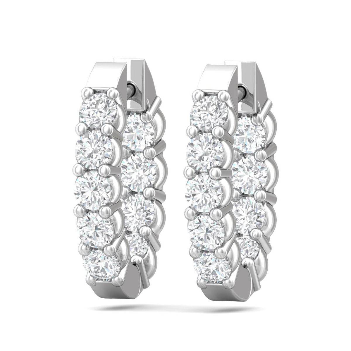 Hoop Diamond Hinged Snap Back Earrings In And Out Share Prong Setting In 18K White Gold - DG & Co. Jewellery
