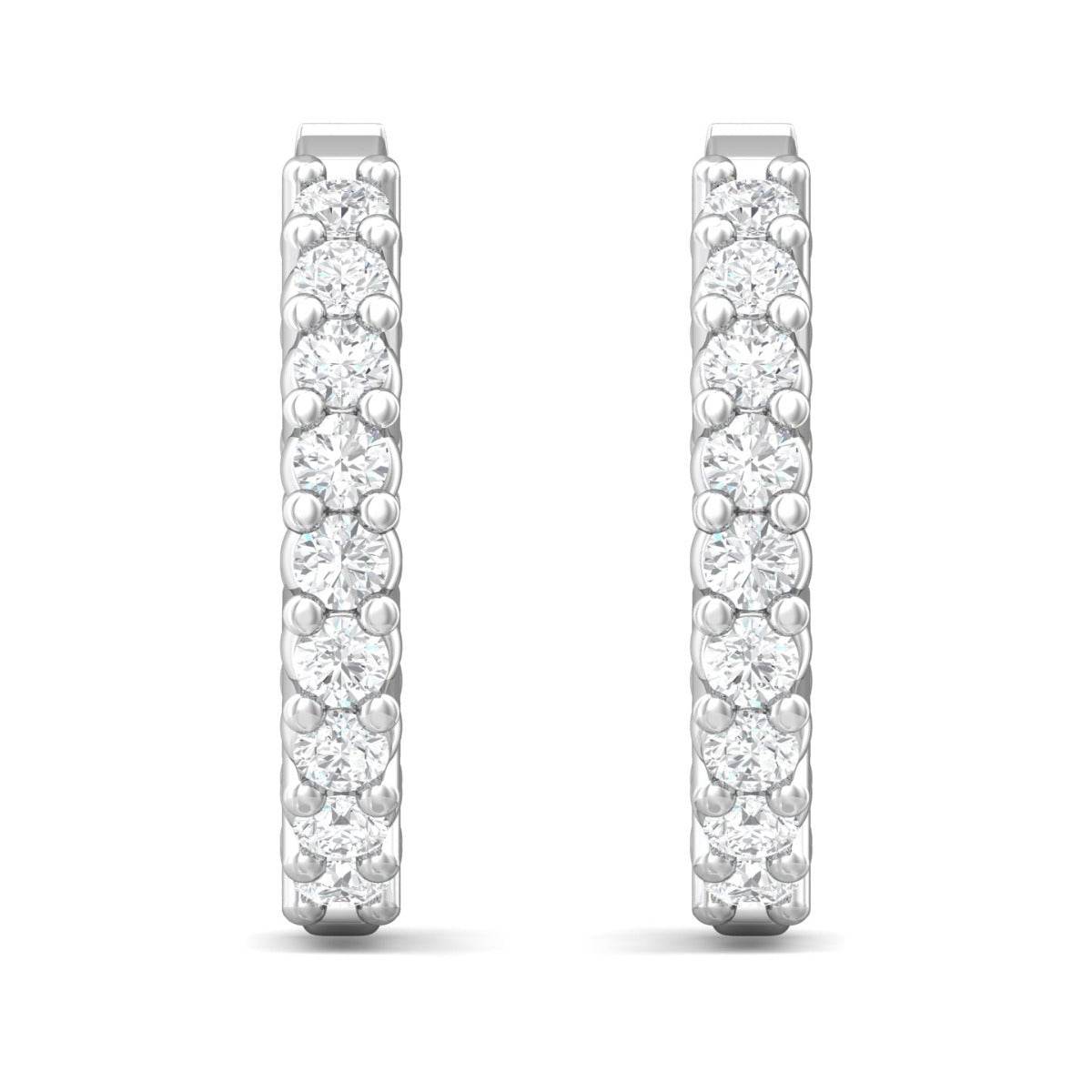 1.00CT Round Shape Hinged Hoop Diamond Earrings In And Out Share Prong Setting In 18K White Gold - DG & Co. Jewellery