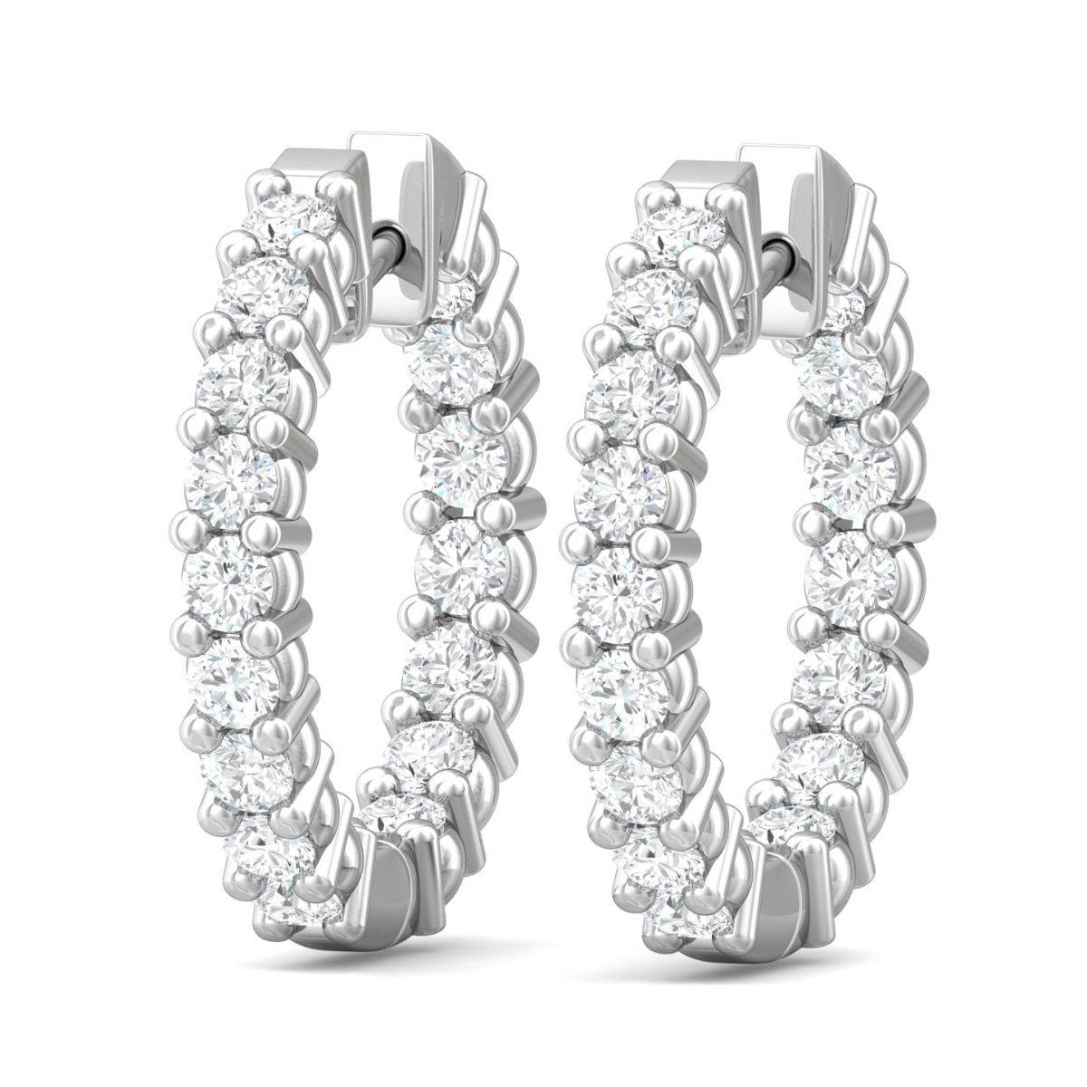 1.00CT Round Shape Hinged Hoop Diamond Earrings In And Out Share Prong Setting In 18K White Gold - DG & Co. Jewellery