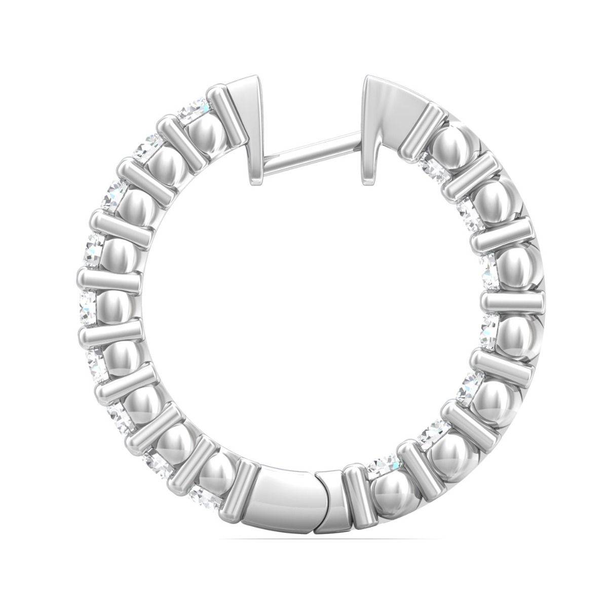 1.00CT Round Shape Hinged Hoop Diamond Earrings In And Out Share Prong Setting In 18K White Gold - DG & Co. Jewellery