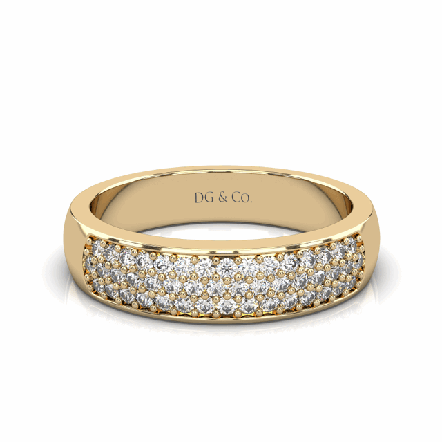 18K Yellow Gold Diamond Anniversary Ring 3 Row Pave Setting - DG & Co. Jewellery