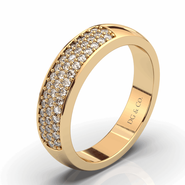 18K Yellow Gold Diamond Anniversary Ring 3 Row Pave Setting - DG & Co. Jewellery