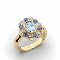 Cocktail Ring Aquamarine And Sapphire Diamond Ring Bezel Set In a 18K Yellow Gold With A plain Band - DG & Co. Jewellery