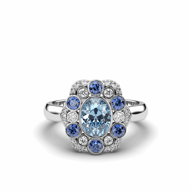Aquamarine Sapphire Diamond Ring Bezel Set in 18K White Gold - DG & Co. Jewellery