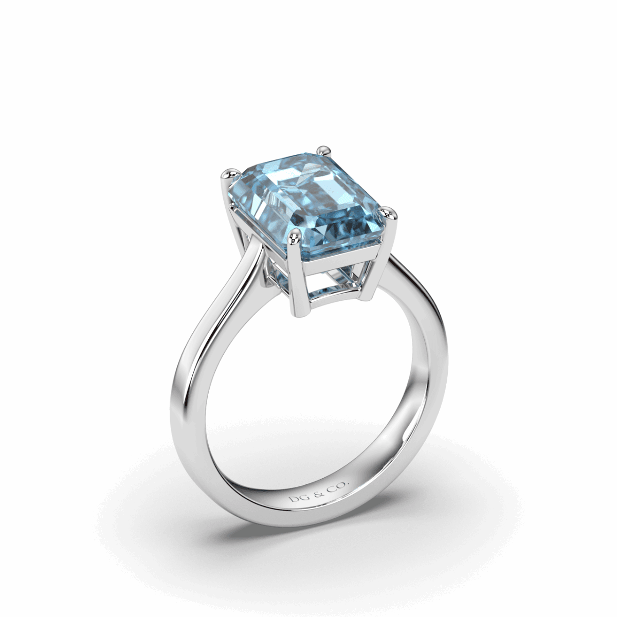 4.50CT Emerald Cut Santa Maria Natural Aquamarine Ring Set in 18K White Gold - DG & Co. Jewellery