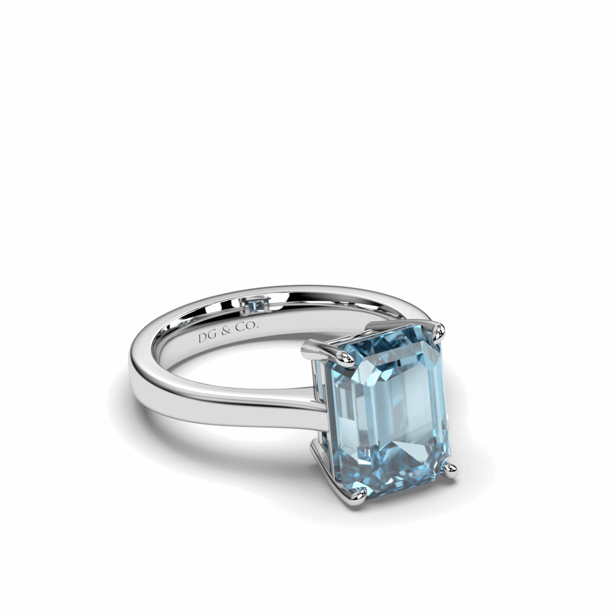 4.50CT Emerald Cut Santa Maria Natural Aquamarine Ring Set in 18K White Gold - DG & Co. Jewellery