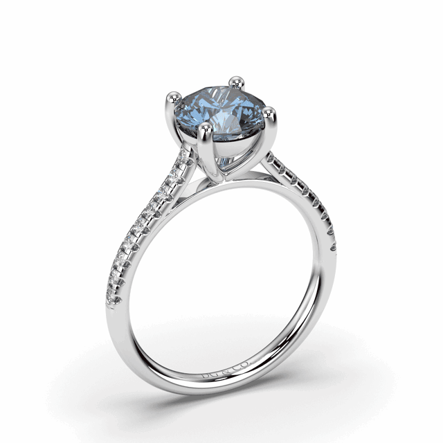 Aquamarine Round Cut 4 Claw setting Centre Stone Pave Setting Side Stone In 18K White Gold - DG & Co. Jewellery