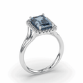 Santa Maria Aquamarine Halo Diamond Ring Emerald Cut 4 Claw Centre Stone Pave Setting Side Stone in 18K White Gold - DG & Co. Jewellery