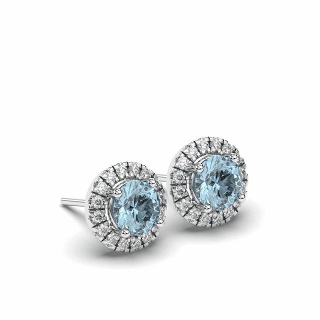 Aquamarine Diamond Halo Earring Pave Setting In 18K White Gold - DG & Co. Jewellery