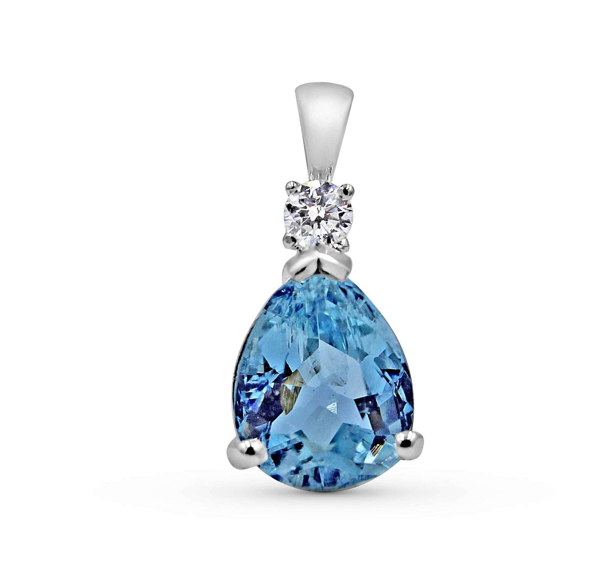 Aquamarine Pear Shape Cut Diamond Pendant In 18K White Gold - DG & Co. Jewellery