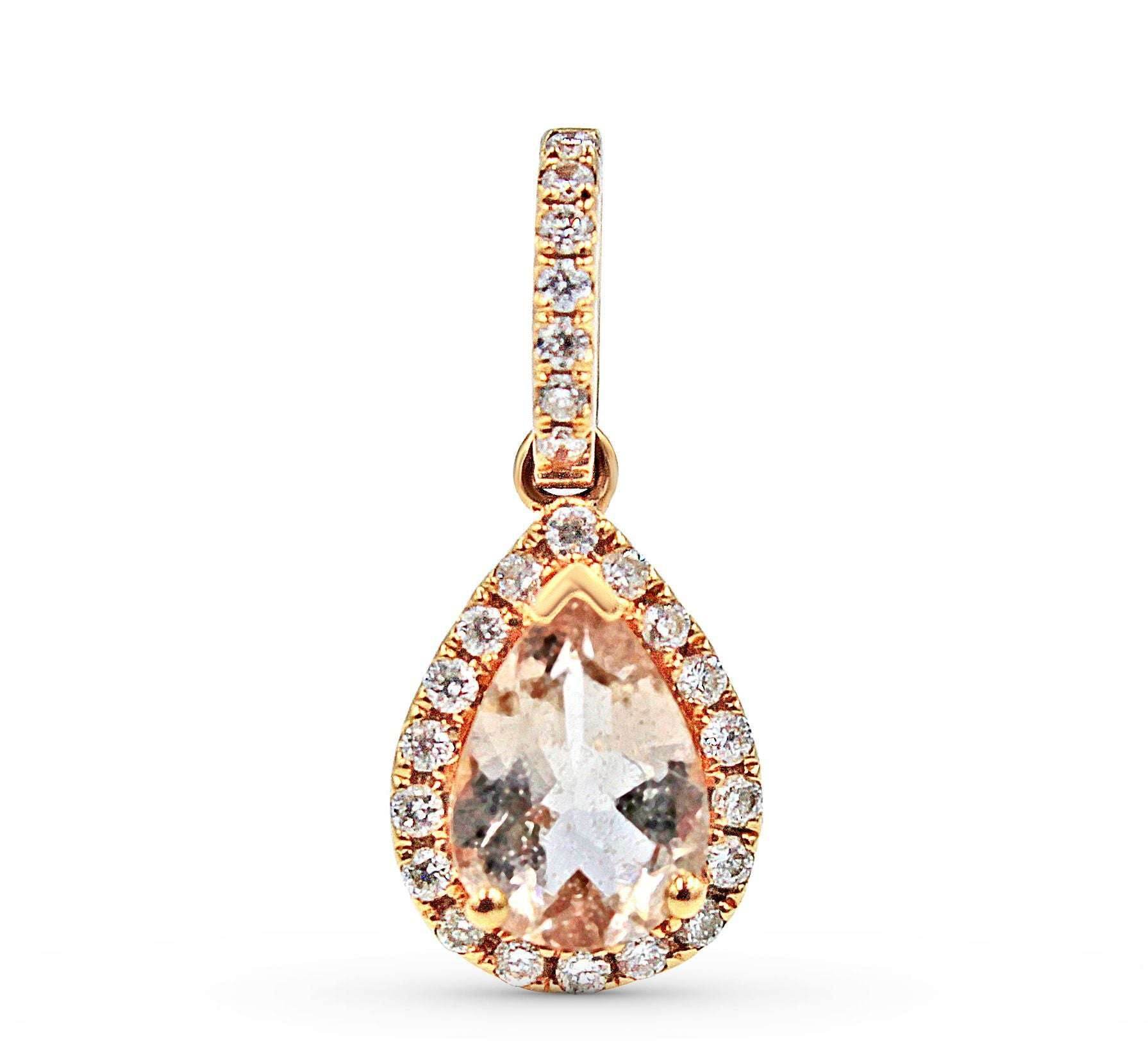 Morganite Diamond Halo Pendant in 18K Rose Gold - DG & Co. Jewellery
