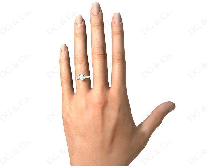 Platinum Brilliant Cut Six Claw Setting Diamond Ring On A Upswept Reverse Taper Band - DG & Co. Jewellery