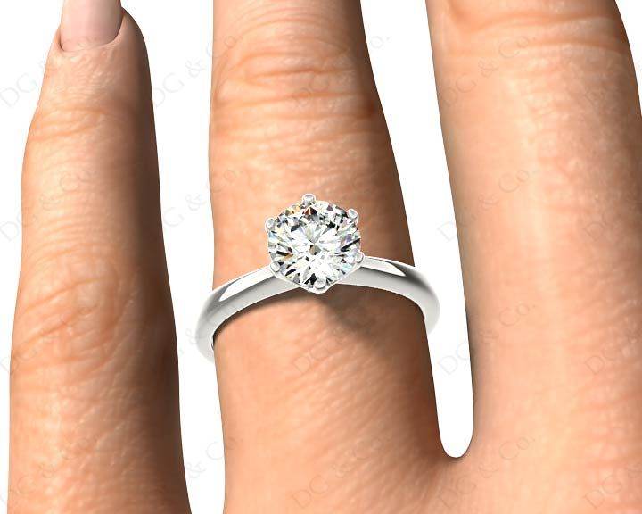 Platinum Brilliant Cut Six Claw Setting Diamond Ring On A Upswept Reverse Taper Band - DG & Co. Jewellery