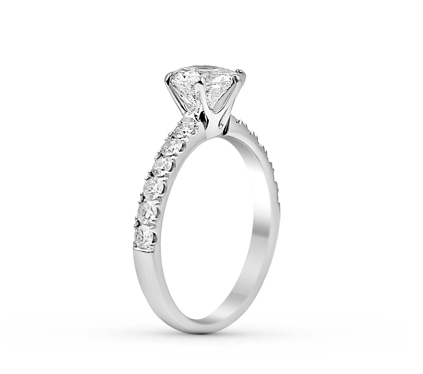 1.00CT 6 Claw GIA Certified Diamond Engagement Ring with Pave Setting Side Stone In 18K White Gold - DG & Co. Jewellery