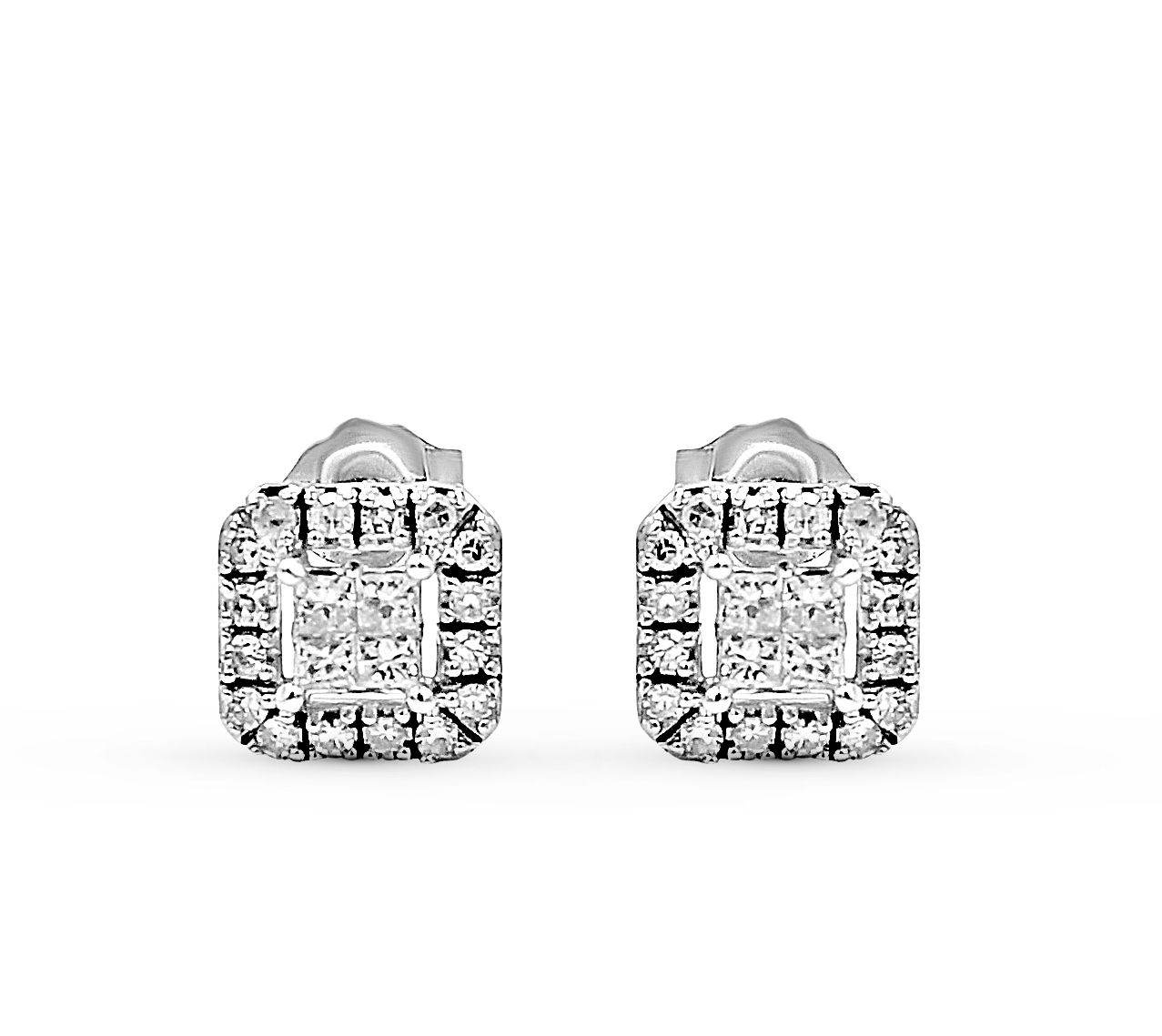 9K White Gold Cluster Diamond Earring - DG & Co. Jewellery