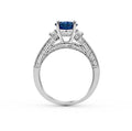 Vintage Trilogy (3 Stones) Natural Blue Sapphire Diamond Ring Milgrain Setting Side Stones In 18K White Gold - DG & Co. Jewellery