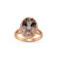 Morganite Oval Cut Split Band Halo Diamond Engagement Ring In 18K Rose Gold - DG & Co. Jewellery