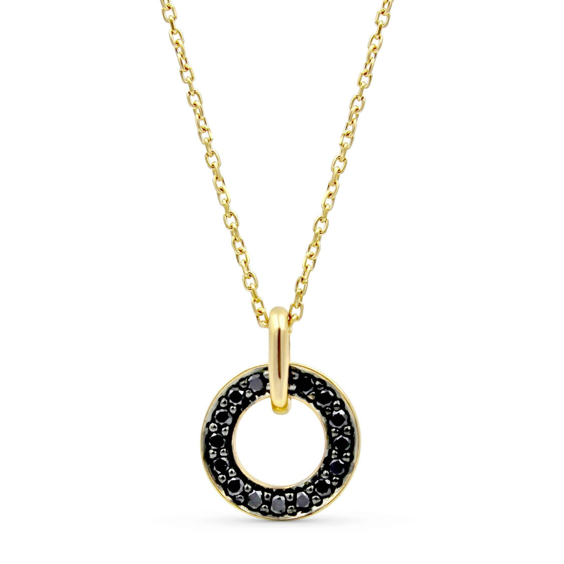 Circle Pendant Black Diamond Pave Setting In 9K Yellow Gold - DG & Co. Jewellery
